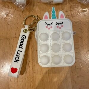 Cute Unicorn Pop It Fidget Toy Keychain Small Zipper Pouch White Pink Blue (8)